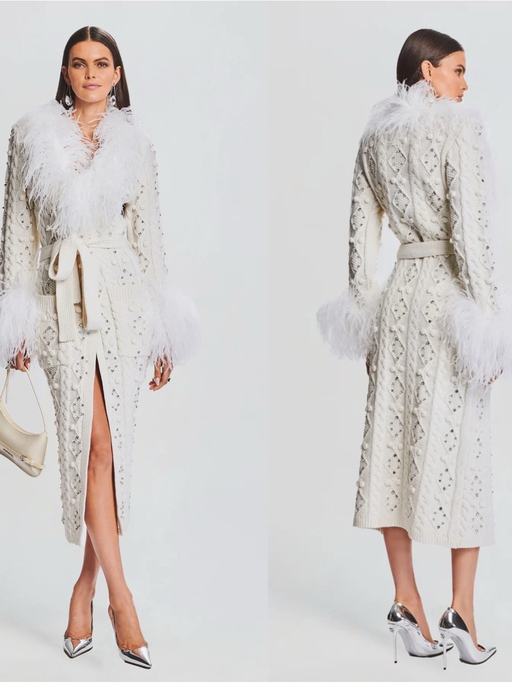 Retrofete Jenna Crystal Sweater Feather Cardigan Ivory Small